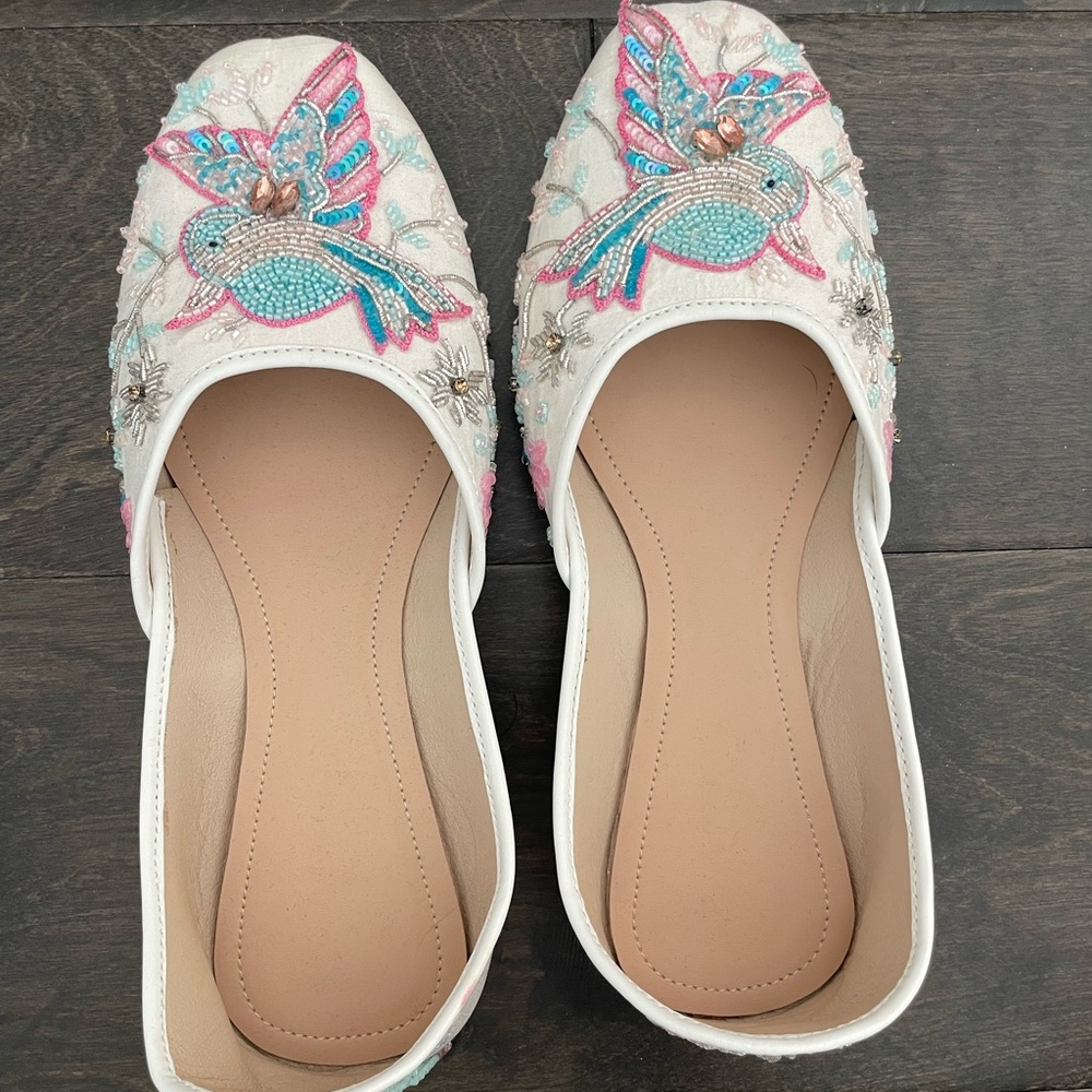 Embroidered Bird Design Indian Flats